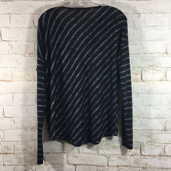 Rag & Bone Womens Top Size Medium Navy Striped V Neck Hudson Vee Long Sleeve - Picture 2 of 9